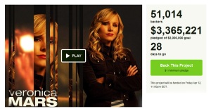 Veronica Mars Kickstarter with 51,298 backers and a total of $3,382,448 (15/3/13)